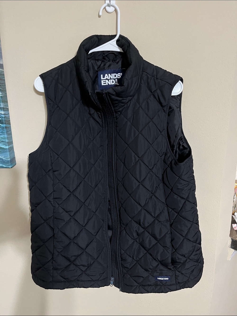 Lands' End Black Diamond-Quilted Sleeveless Vest